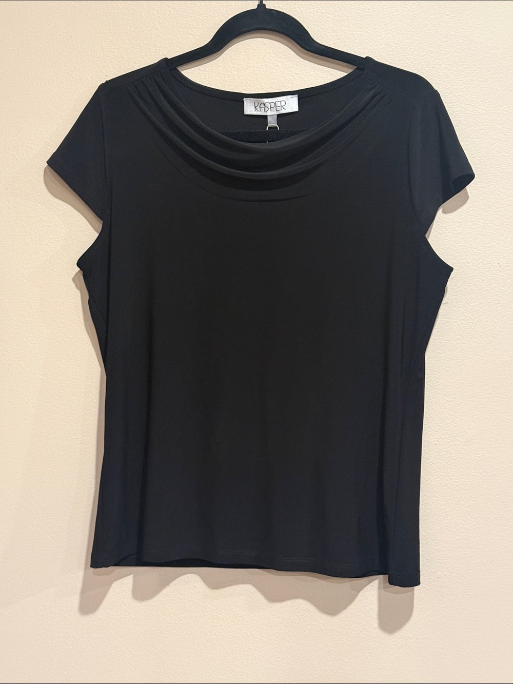 🧨Kasper Black Short-Sleeve Draped Cowl Neck Top Elegant Chic Super cute